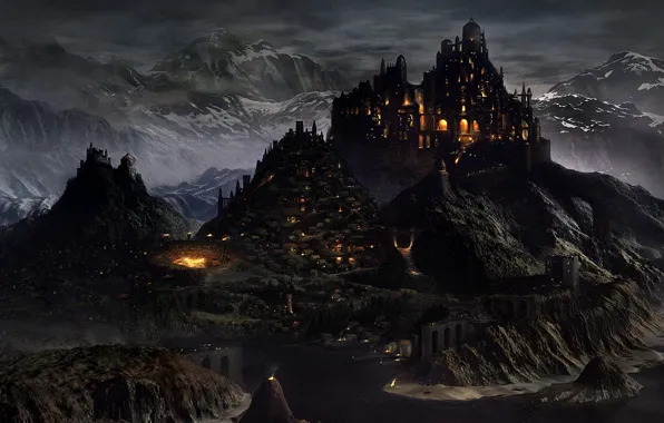 Mountains, the city, rocks, settlement