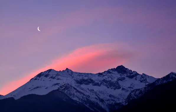 Picture winter, the sky, clouds, snow, trees, mountains, nature, rocks