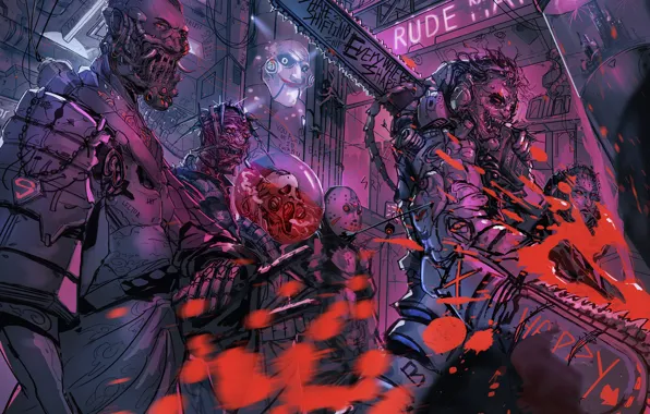 Art, Art, Blue, Freddy, Neon, Future, Scream, Horror