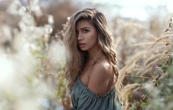 Look, girl, nature, hair, blouse, shoulders, bokeh, Tatjana Pratsch