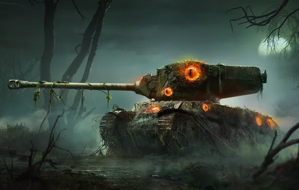 Picture The moon, Dirt, Eyes, Halloween, Swamp, Tank, World of Tanks, Wot