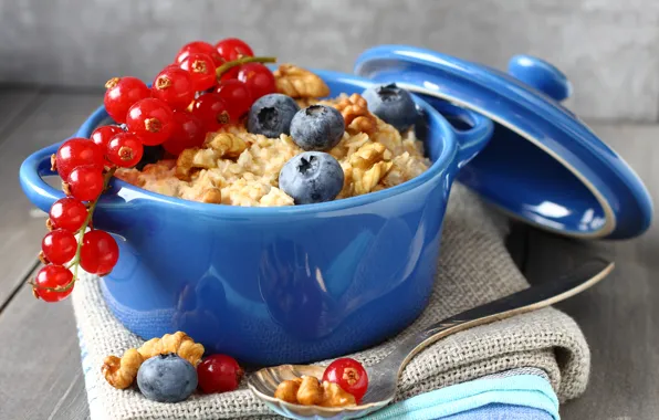 Picture Iryna Melnyk, blueberries, oatmeal, berries, nuts, Breakfast, currants