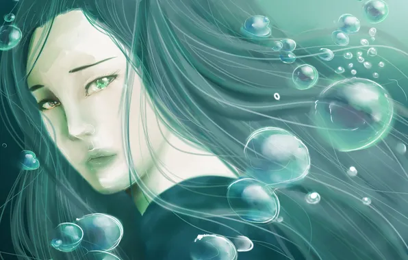 Look, bubbles, Girl, under water