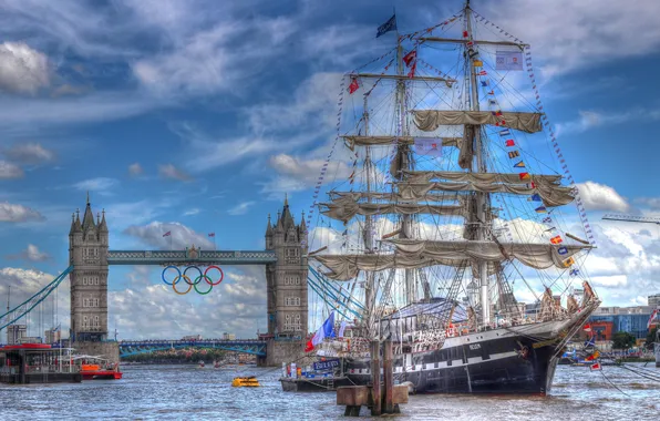 Picture river, England, London, sailboat, Thames, Tower bridge, Tower Bridge, London