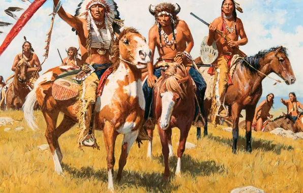 Picture Picture, The Indians, Horse, Men, David Man, American artist, David Mann, The Kiowa Range