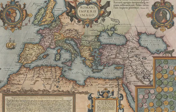 The Roman Empire, Roman Empire, old maps, old maps, Abraham Ortelius, Abraham Ortelli, 1592, Histroical …