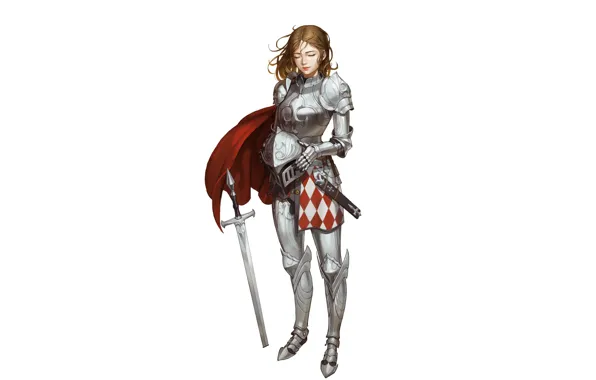 Girl, Art, Style, Background, Illustration, Weapon, Minimalism, Sword