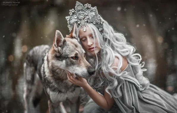 Picture girl, dog, crown, long hair, Princess, Marketa Novak, Tamara Vaňousová