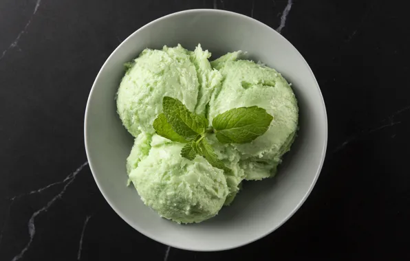 Ice cream, bowl, mint, bowl