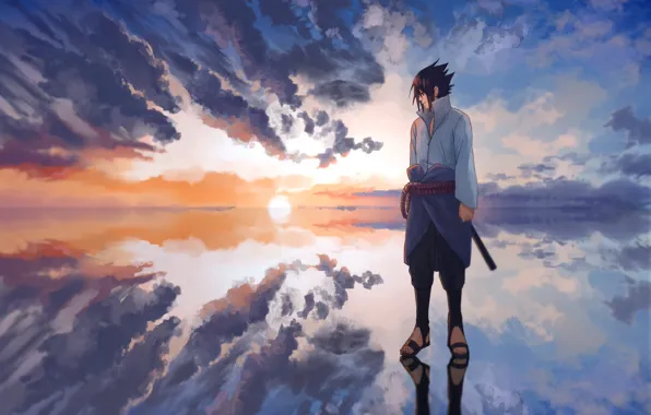 Naruto, sky, nature, Uchiha Sasuke, watter, by Ns7104