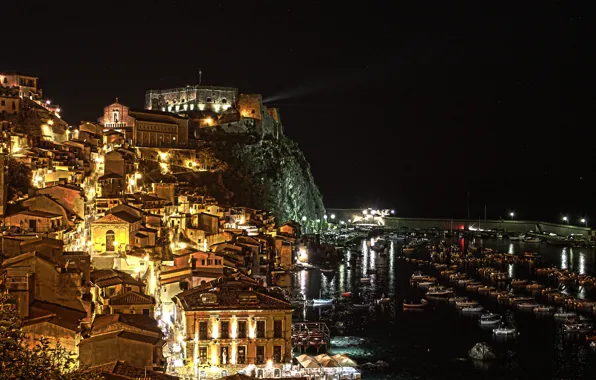 Picture night, lights, Italy, Calabria, Shilla, Ruffo Castle