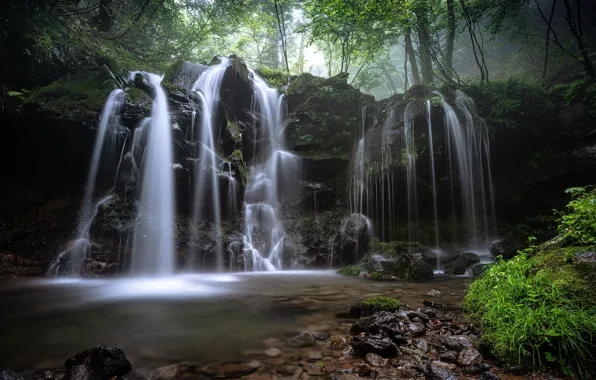 Picture waterfall, rocks, stream