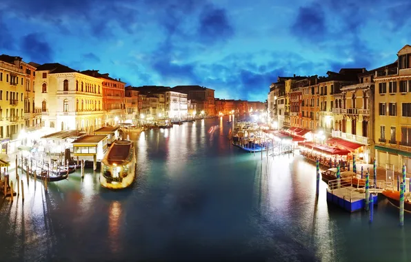 Night, the city, photo, home, Italy, Venice, water channel, Grand Canal