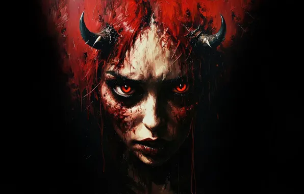 Girl, darkness, the demon, black background