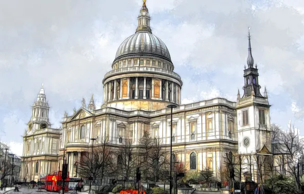 Picture the city, paint, figure, England, London, St. Paul's Cathedral