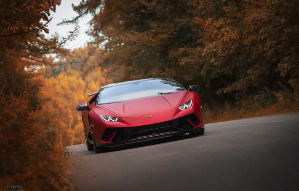 Picture Lamborghini, autumn, RED, Huracan