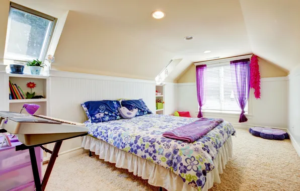 Comfort, room, carpet, plants, pillow, window, bed, pots