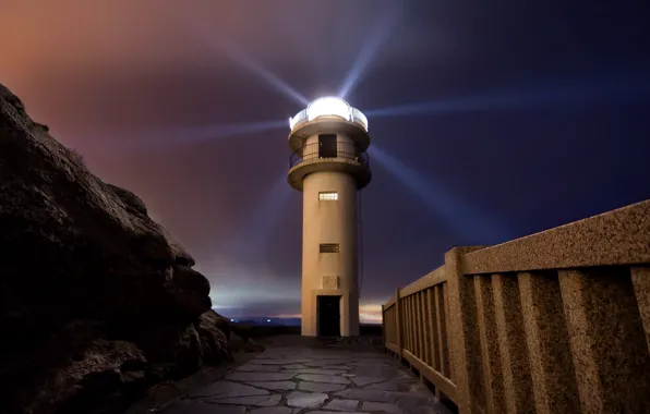 Picture night, shore, lighthouse