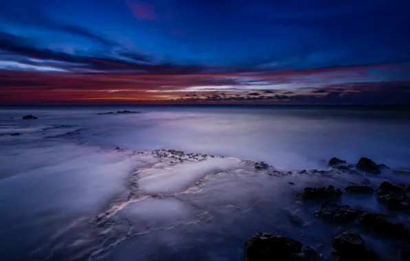 The sky, clouds, sunset, the ocean, shore, coast, Hawaii, USA