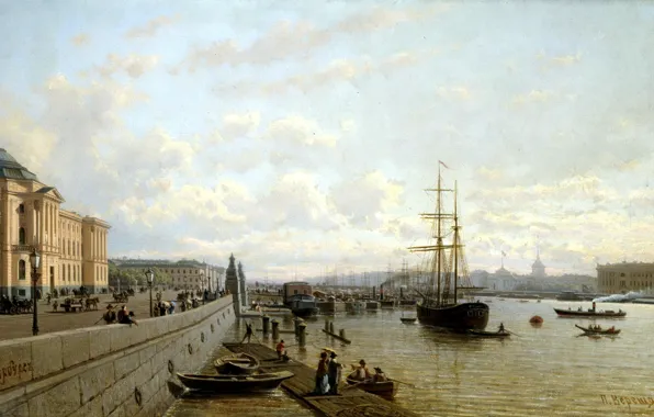 Water, shore, boat, people, ship, building, Marina, picture