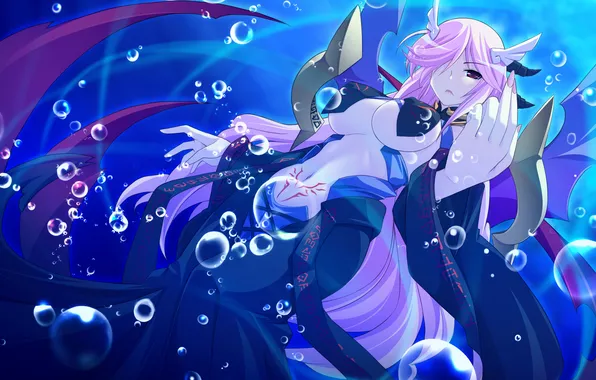 Picture girl, bubbles, wings, tattoo, under water, kouyoku no soleil -vii's world-, softens makoto