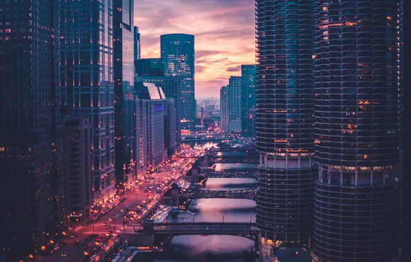 The city, movement, skyscrapers, Chicago, USA, USA, bridges, Chicago