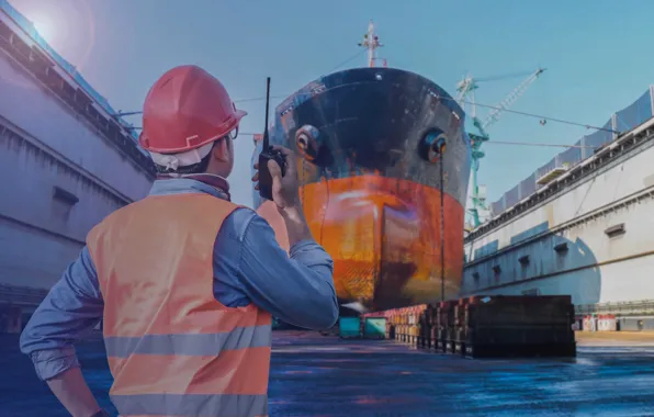 Ship, The ship, Male, Ship, Helmet, Radio, Dry dock, Shipyard