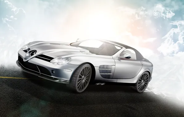 Clouds, McLaren, Roadster, Mercedes-Benz, SLR, R199, silvery, by D4D4L