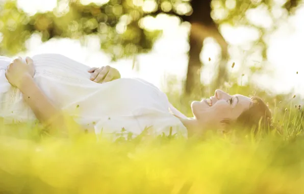 Grass, trees, happiness, nature, pose, smile, woman, hands