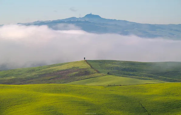 Mountains, fog, plain, haze, Alexander Konstantinov, One+One