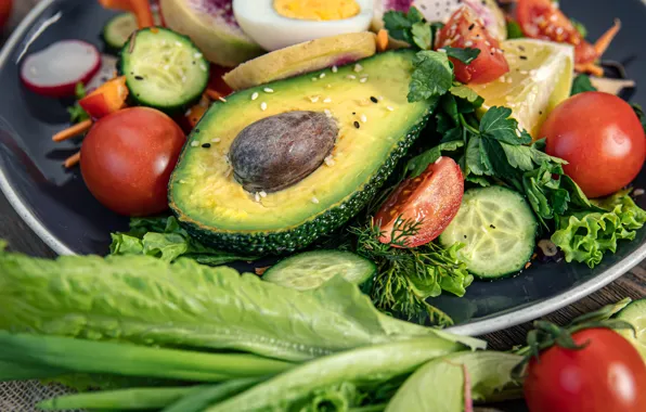 Vegetables, salad, avocado