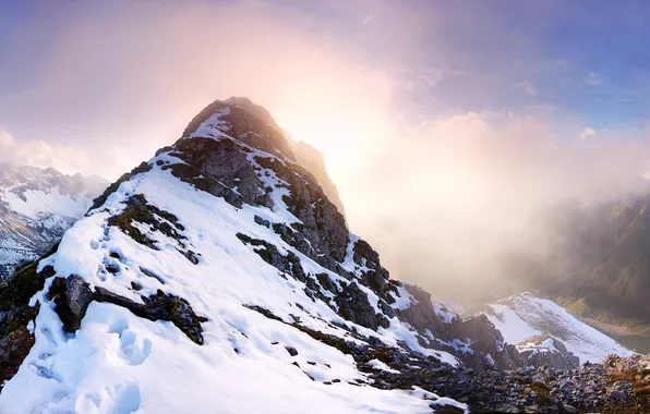 Snow, mountains, Panorama, Austria, Tyrol, Falschkogel