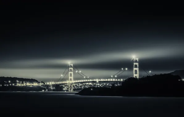 The sky, night, bridge, the city, lights, San Francisco, California, San Francisco