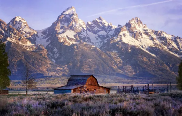 Picture landscape, mountains, house