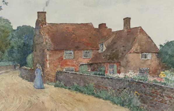 Picture landscape, street, home, picture, Frederick Childe Hassam, Childe Hassam, Podstawski Cottage