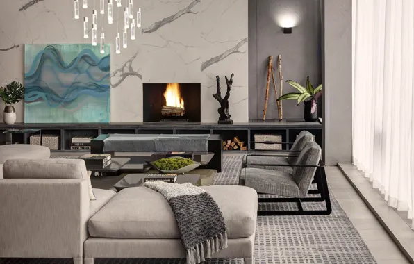 Design, style, interior, New York, fireplace, USA, United States, New York