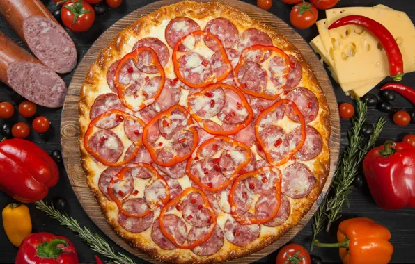 Cheese, pepper, vegetables, pizza, sausage