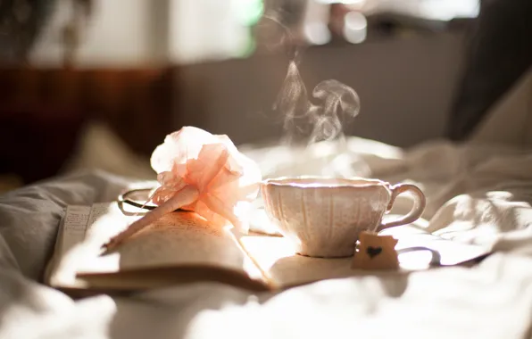 Picture smoke, Cup, bed, book