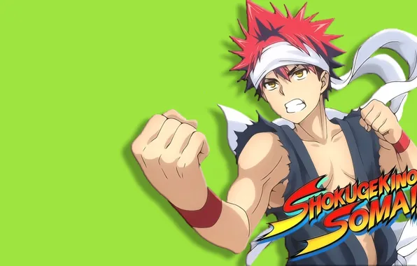 Green, red hair, anime, man, boy, asian, hand, fist