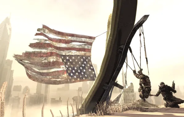 Sand, soldiers, American flag, Spec Ops:The Line