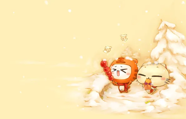 Winter, snow, mood, holiday, new year, anime, art, costume