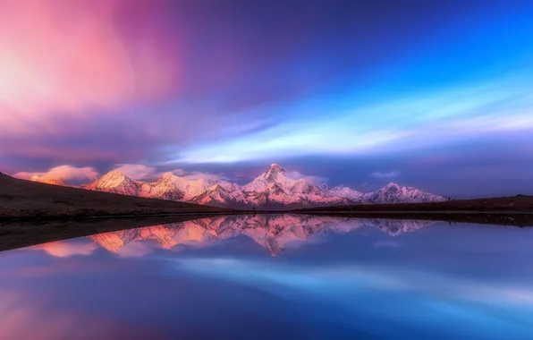 China, grass, sky, landscape, nature, water, mountains, clouds