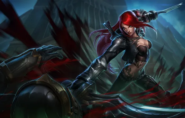 Picture Katarina, Sinister Blade, beauty, red, art, blood, sword, girl