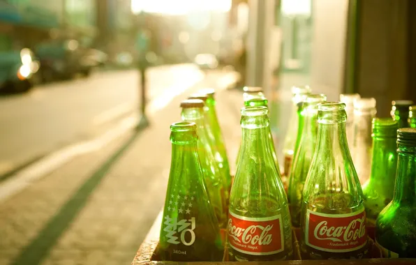 The sun, coca-cola, Coca-Cola, green bottle