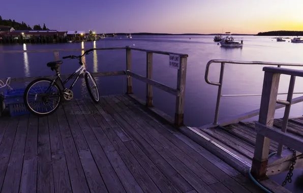 Picture sunset, bike, Marina, Bay, pierce