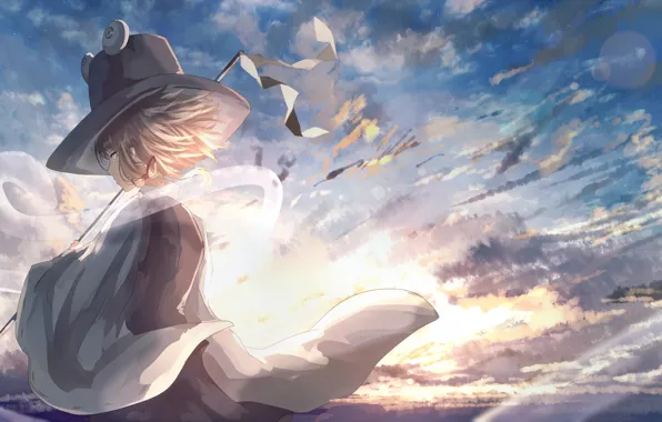 The sky, hat, girl, Touhou, Touhou