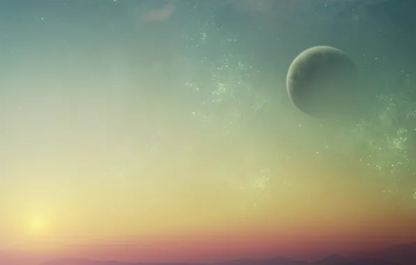 The sky, stars, planet, satellite, art