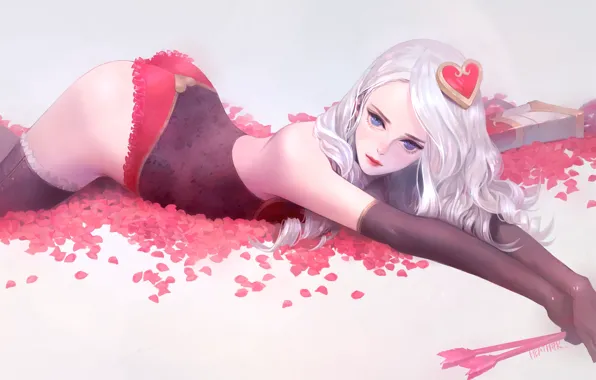 Ass, Pose, Petals, Stockings, Corset, Art, Sexy, Arrows