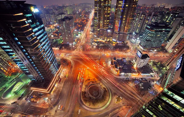 Picture night, the city, lights, excerpt, Seoul, Korea