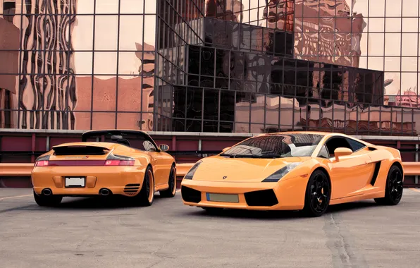 Lambo, Porsche, yellow